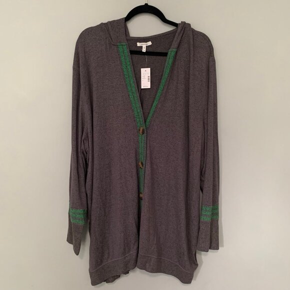 NEW Mauries dark gray green trim long lines button front cardigan sweater - Picture 1 of 8